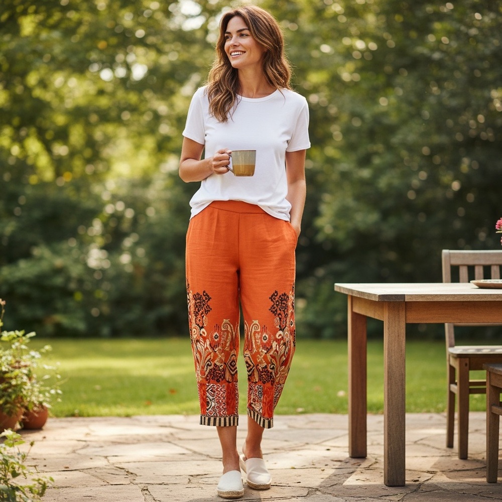 Chico's Vibrant Orange Patterned Capris - image 1